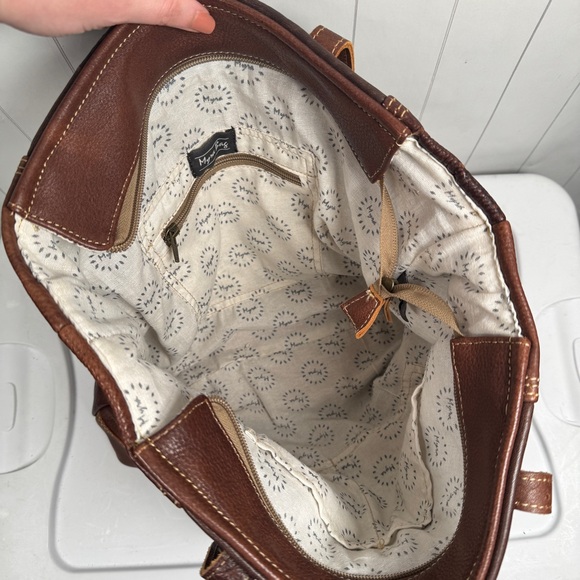 Myra Bag Cotton Carve/Leather Shoulder Bag Brown Western Boho Fashion Sq. Purse - Picture 8 of 12